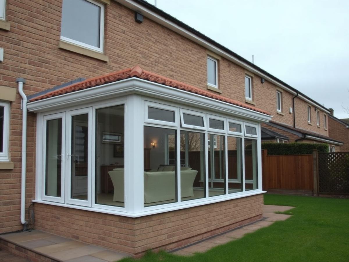 Warm roof conservatory attached to a Glasgow home with a tiled roof and white frames